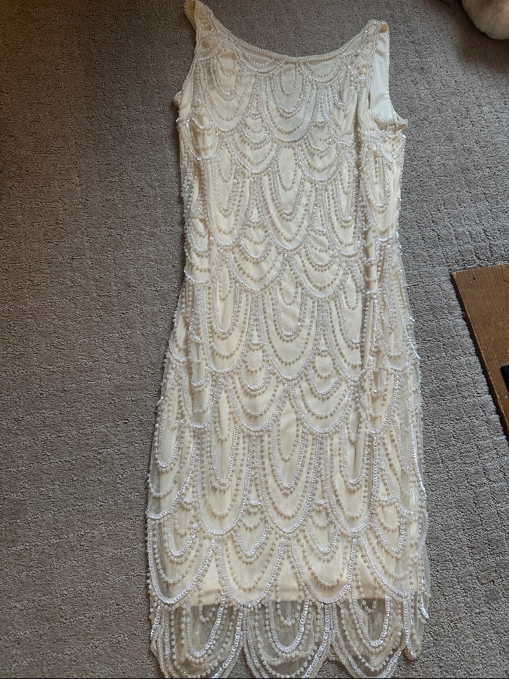 Beaded Ivory/Tan Sleeveless Cocktail Dress